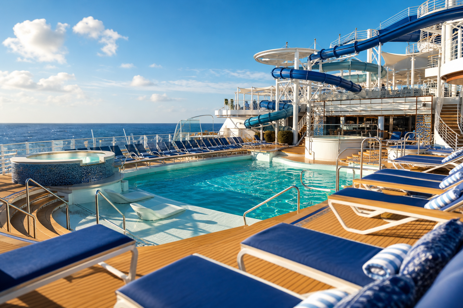 A Carnival cruise ship docked at a sunny port
